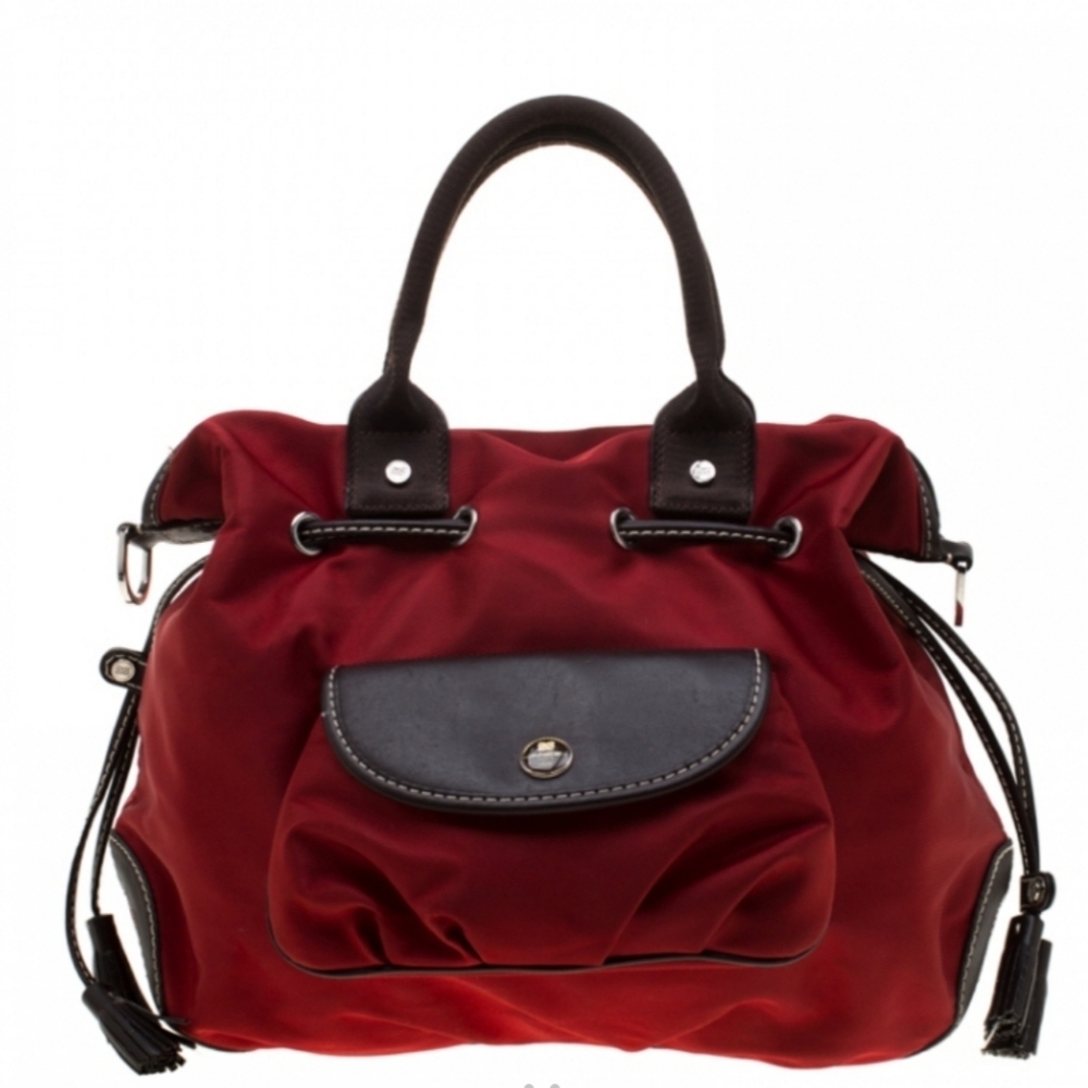 Lancel 1er Flirt Leather Canvas Hobo Bag Removable Adjustable Crossbody Strap.